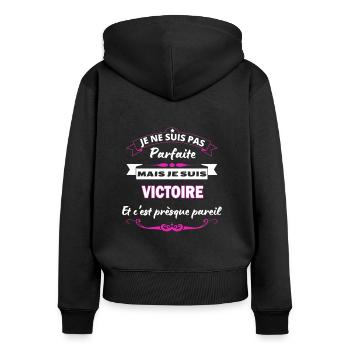 je ne suis pas Parfaite Victoire - Sweat à capuche zippé Premium bio Femme - noir - Dos - Julia (174cm)