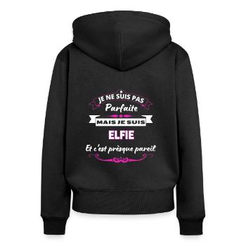je ne suis pas Parfaite Elfie - Sweat à capuche zippé Premium bio Femme - noir - Dos - Julia (174cm)