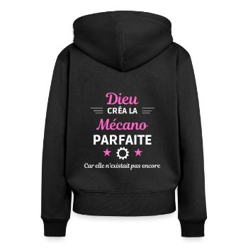dieu créa la Mécano parfaite humour de bureau - Sweat à capuche zippé Premium bio Femme - noir - Dos - Julia (174cm)