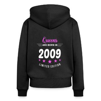 LES REINES SONT NÉES EN 2009 - Sweat à capuche zippé Premium bio Femme - noir - Dos - Julia (174cm)