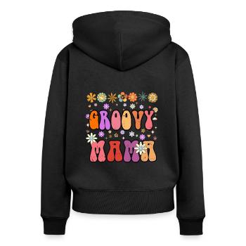 Maman florale mignonne, Groovy Mama, Fête des mères, Maman - Sweat à capuche zippé Premium bio Femme - noir - Dos - Julia (174cm)