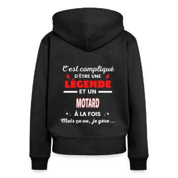 C'est compliqué phrase drôle MOTARD - Sweat à capuche zippé Premium bio Femme - noir - Dos - Julia (174cm)