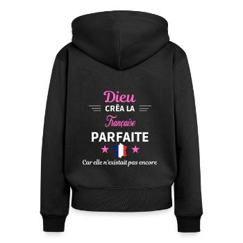 dieu créa la parfaite humour Française - Sweat à capuche zippé Premium bio Femme - noir - Dos - Julia (174cm)