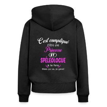 c'est compliqué princesse et spéléologue - Sweat à capuche zippé Premium bio Femme - noir - Dos - Julia (174cm)