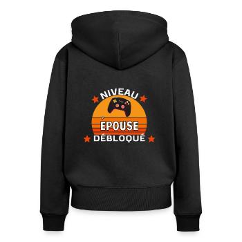 niveau débloqué épouse - Sweat à capuche zippé Premium bio Femme - noir - Dos - Julia (174cm)