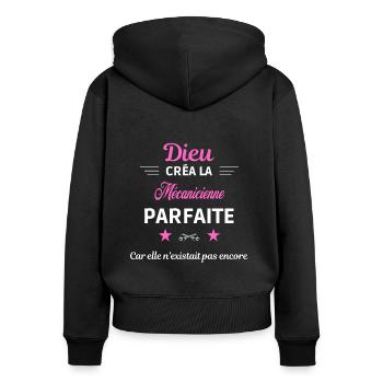 dieu créa la parfaite humour Mécanicienne - Sweat à capuche zippé Premium bio Femme - noir - Dos - Julia (174cm)