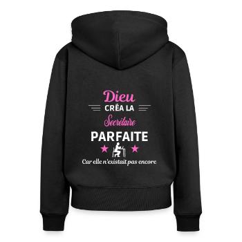 dieu créa la parfaite humour Secrétaire - Sweat à capuche zippé Premium bio Femme - noir - Dos - Julia (174cm)