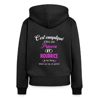 c'est compliqué princesse et nourrice - Sweat à capuche zippé Premium bio Femme - noir - Dos - Julia (174cm)