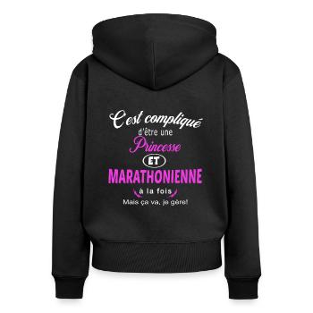 c'est compliqué princesse et marathonienne - Sweat à capuche zippé Premium bio Femme - noir - Dos - Julia (174cm)