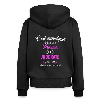 c'est compliqué princesse et judokate - Sweat à capuche zippé Premium bio Femme - noir - Dos - Julia (174cm)