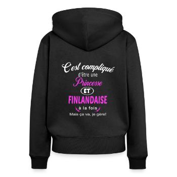 c'est compliqué princesse et Finlandaise - Sweat à capuche zippé Premium bio Femme - noir - Dos - Julia (174cm)