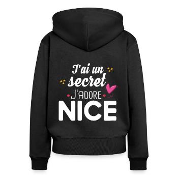 Nice Niçois Niçoise Cadeau Humour Ville France - Sweat à capuche zippé Premium bio Femme - noir - Dos - Julia (174cm)