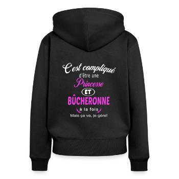 c'est compliqué princesse et bûcheronne - Sweat à capuche zippé Premium bio Femme - noir - Dos - Julia (174cm)