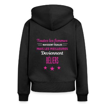 femmes naissent les meilleurs béliers - Sweat à capuche zippé Premium bio Femme - noir - Dos - Julia (174cm)