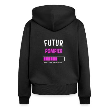 futur pompier - Sweat à capuche zippé Premium bio Femme - noir - Dos - Julia (174cm)