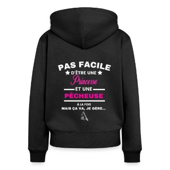 pas facile d'être plombière et Princesse - Sweat à capuche zippé Premium bio Femme - noir - Dos - Julia (174cm)