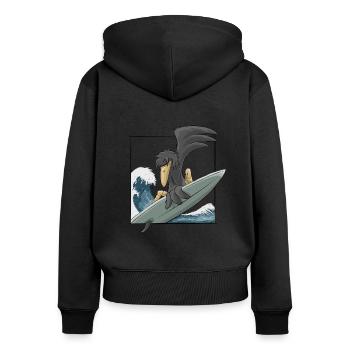 Lässige Surfer Krähe Rabe auf Japan-Welle - Frauen Premium Bio Zip Hoodie - Schwarz - Hinten - Julia (174cm)