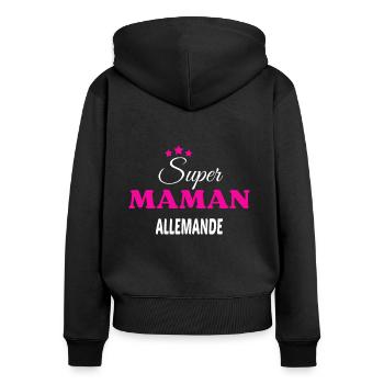Super maman Allemande citation - Sweat à capuche zippé Premium bio Femme - noir - Dos - Julia (174cm)