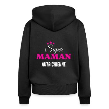 Super maman Autrichienne citation - Sweat à capuche zippé Premium bio Femme - noir - Dos - Julia (174cm)