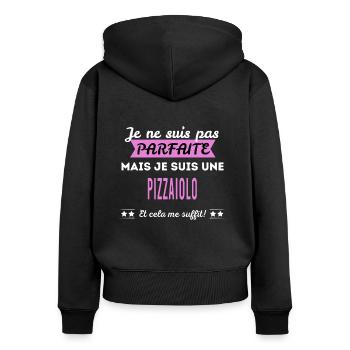 Je ne suis pas parfaite pizzaiolo - Sweat à capuche zippé Premium bio Femme - noir - Dos - Julia (174cm)