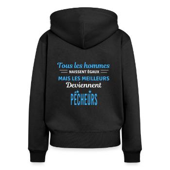 tous les hommes naissent égaux Pêcheurs - Sweat à capuche zippé Premium bio Femme - noir - Dos - Julia (174cm)