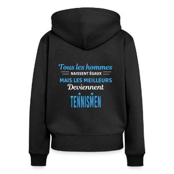 tous les hommes naissent égaux Tennismen - Sweat à capuche zippé Premium bio Femme - noir - Dos - Julia (174cm)
