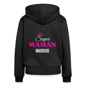 Super maman masseuse citation - Sweat à capuche zippé Premium bio Femme - noir - Dos - Julia (174cm)