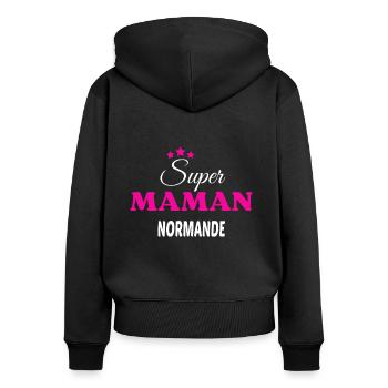 Super maman Normande citation - Sweat à capuche zippé Premium bio Femme - noir - Dos - Julia (174cm)