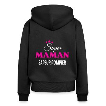 Super maman sapeur pompier citation - Sweat à capuche zippé Premium bio Femme - noir - Dos - Julia (174cm)