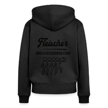 Fleischer Chef Selbstständigkeit Firma Gründen - Frauen Premium Bio Zip Hoodie - Schwarz - Hinten - Julia (174cm)