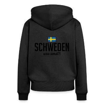 Schweden was sonst Spruch Skandinavien - Frauen Premium Bio Zip Hoodie - Schwarz - Hinten - Julia (174cm)