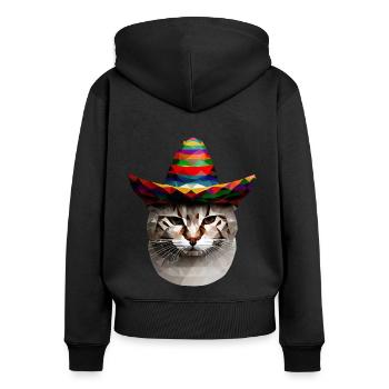 Chat polygonal avec chapeau mexicain et - Sweat à capuche zippé Premium bio Femme - noir - Dos - Julia (174cm)