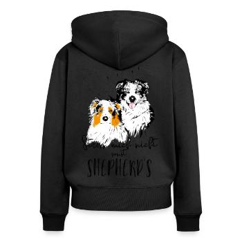 Ne me stresse pas, sinon shepherd - Sweat à capuche zippé Premium bio Femme - noir - Dos - Julia (174cm)