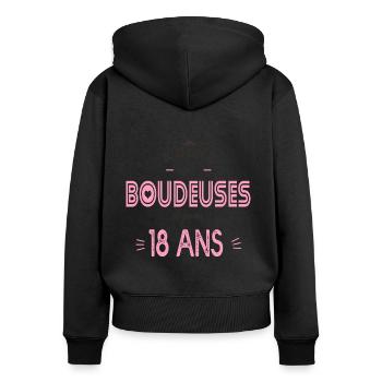 anniversaire 18 ans reine des boudeuses - Sweat à capuche zippé Premium bio Femme - noir - Dos - Julia (174cm)