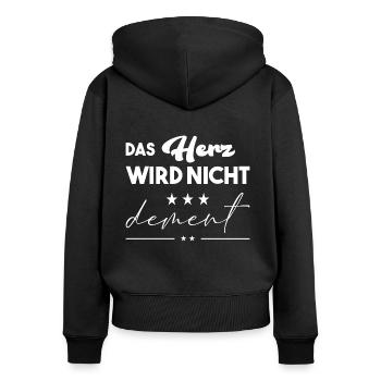 Das Herz wird nicht dement - Danke an Pflegekräfte - Frauen Premium Bio Zip Hoodie - Schwarz - Hinten - Julia (174cm)