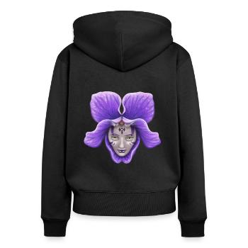 Violett - Frauen Premium Bio Zip Hoodie - Schwarz - Hinten - Julia (174cm)