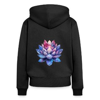 Lotus Blume Galaxie und Sterne Yoga - Frauen Premium Bio Zip Hoodie - Schwarz - Hinten - Julia (174cm)