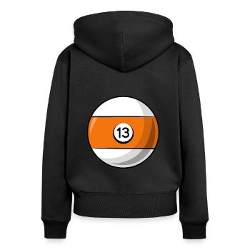 Billardkugel 13 orange Billard dreizehn - Frauen Premium Bio Zip Hoodie - Schwarz - Hinten - Julia (174cm)