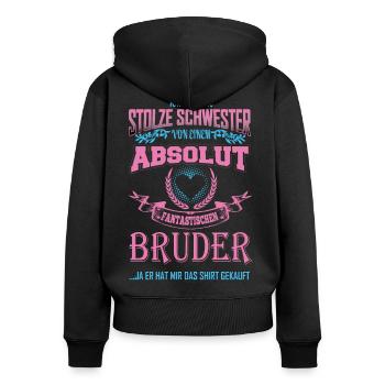 Stolze Schwester von einem fantastischen Bruder - Frauen Premium Bio Zip Hoodie - Schwarz - Hinten - Julia (174cm)