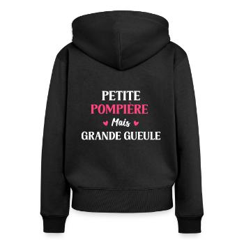 Petite Pompière mais grande gueule - Sweat à capuche zippé Premium bio Femme - noir - Dos - Julia (174cm)