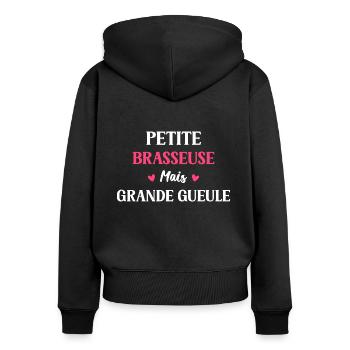 Petite Brasseuse mais grande gueule - Sweat à capuche zippé Premium bio Femme - noir - Dos - Julia (174cm)