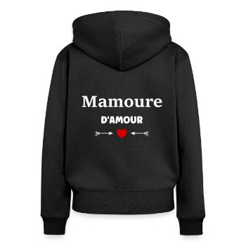 mamoure d'amour - Sweat à capuche zippé Premium bio Femme - noir - Dos - Julia (174cm)