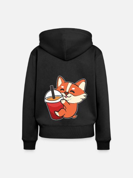 Corgi - Frauen Premium Bio Zip Hoodie - Schwarz