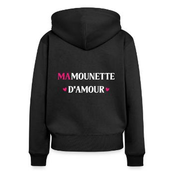 mamounette d'amour - Sweat à capuche zippé Premium bio Femme - noir - Dos - Julia (174cm)