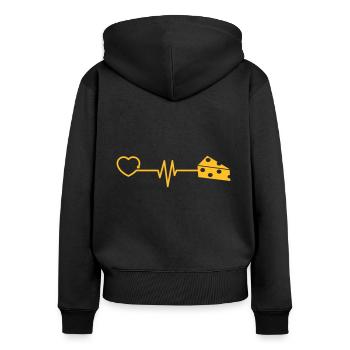 Käse Käseliebhaber Geschenk lustig Herzschlag EKG - Frauen Premium Bio Zip Hoodie - Schwarz - Hinten - Julia (174cm)