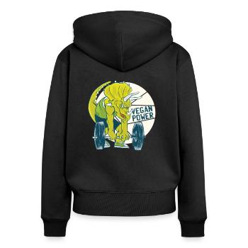 Puissance végétalienne - Sweat à capuche zippé Premium bio Femme - noir - Dos - Julia (174cm)