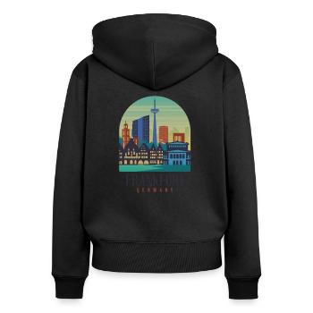 Frankfurt - Frauen Premium Bio Zip Hoodie - Schwarz - Hinten - Julia (174cm)