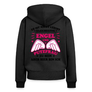Putzfrau Reinigungskraft Spruch Haushalt Geschenk - Frauen Premium Bio Zip Hoodie - Schwarz - Hinten - Julia (174cm)