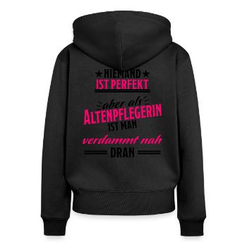 Altenpflegerin Beruf Job Lustiger Spruch Geschenk - Frauen Premium Bio Zip Hoodie - Schwarz - Hinten - Julia (174cm)