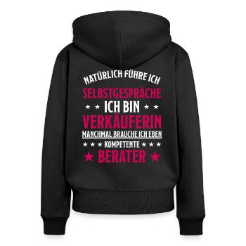 Verkäuferin Einzelhandel Lustiger Spruch Geschenk - Frauen Premium Bio Zip Hoodie - Schwarz - Hinten - Julia (174cm)